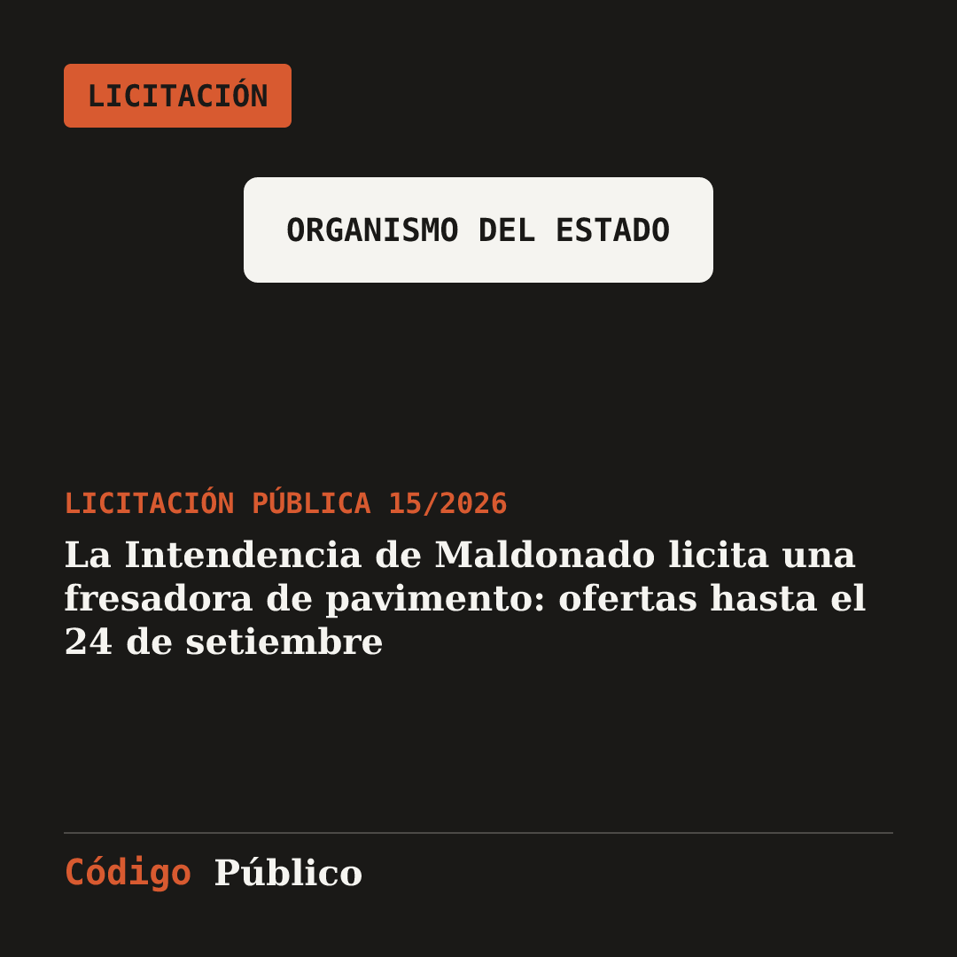La Intendencia de Maldonado licita una fresadora de pavimento: ofertas hasta el 24 de setiembre