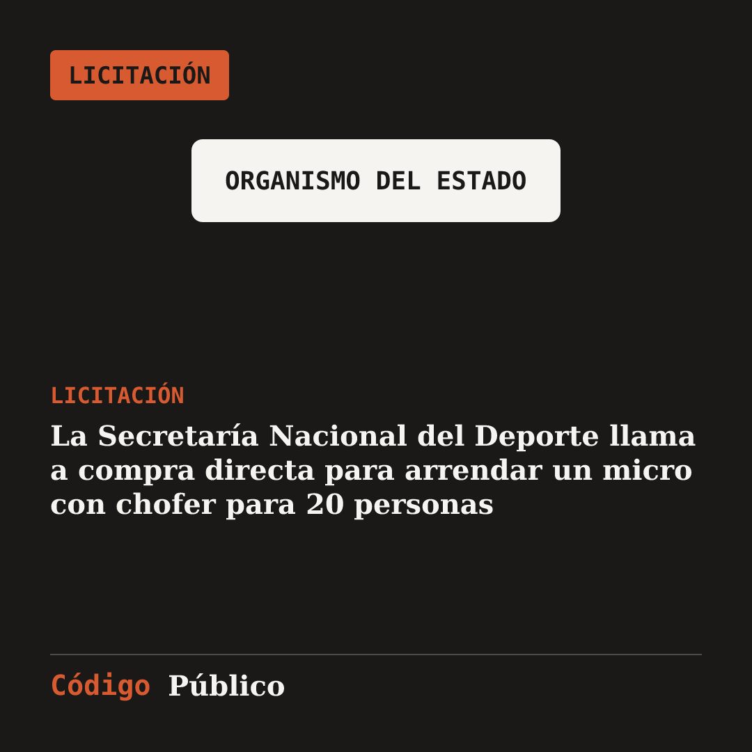 La Secretaría Nacional del Deporte llama a compra directa para arrendar un micro con chofer para 20 personas