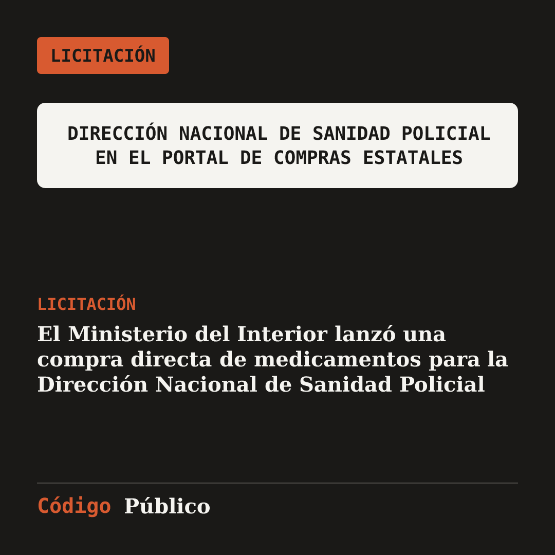 El Ministerio del Interior lanzó una compra directa de medicamentos para la Dirección Nacional de Sanidad Policial