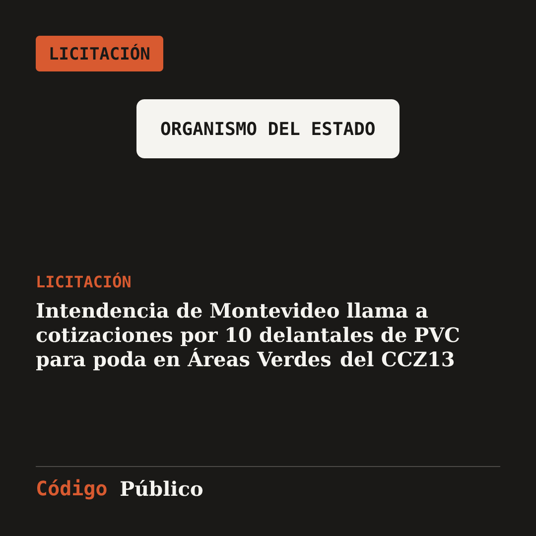 Intendencia de Montevideo llama a cotizaciones por 10 delantales de PVC para poda en Áreas Verdes del CCZ13