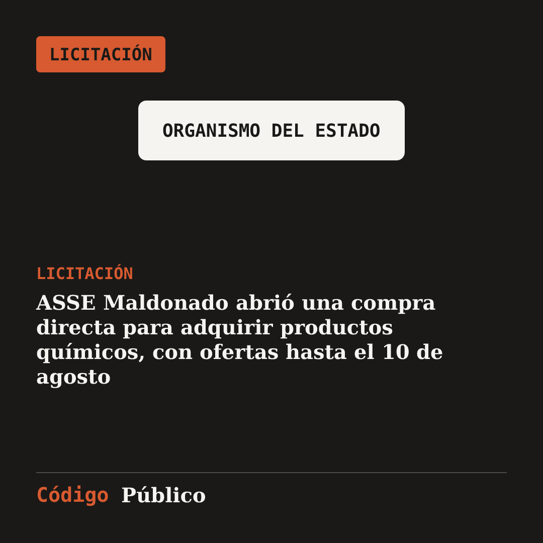 ASSE Maldonado abrió una compra directa para adquirir productos químicos, con ofertas hasta el 10 de agosto